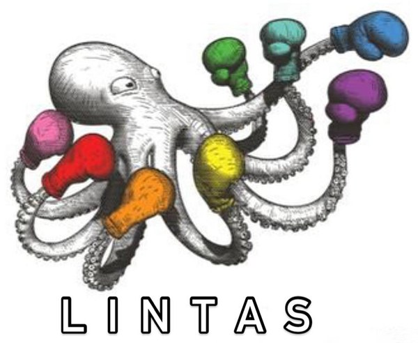 Lintas logo: an octopus wearing eight coloured boxing gloves
